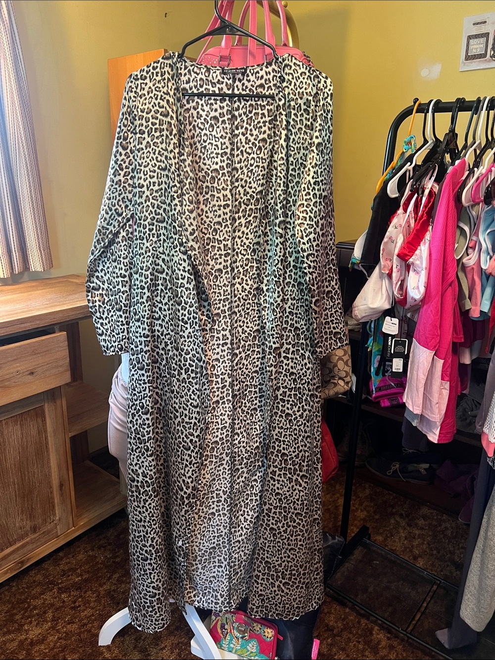 Fashion Nova Leopard Print Long Cardigan in Beige and Black